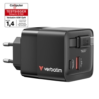 [CLVER-32217] Verbatim GaN Wall Charger 65W 2 Port with Retractable Cable