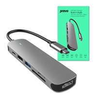 [CRTAR-C605A] Prevo C605A 6-In-1 USB-C 4K Media and Data Transfer Hub Docking Station with 60W