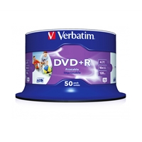 [MCVER-43512] Verbatim DVD+R 16X 4.7GB 50 Pack Spindle Wide Inkjet Printable No ID